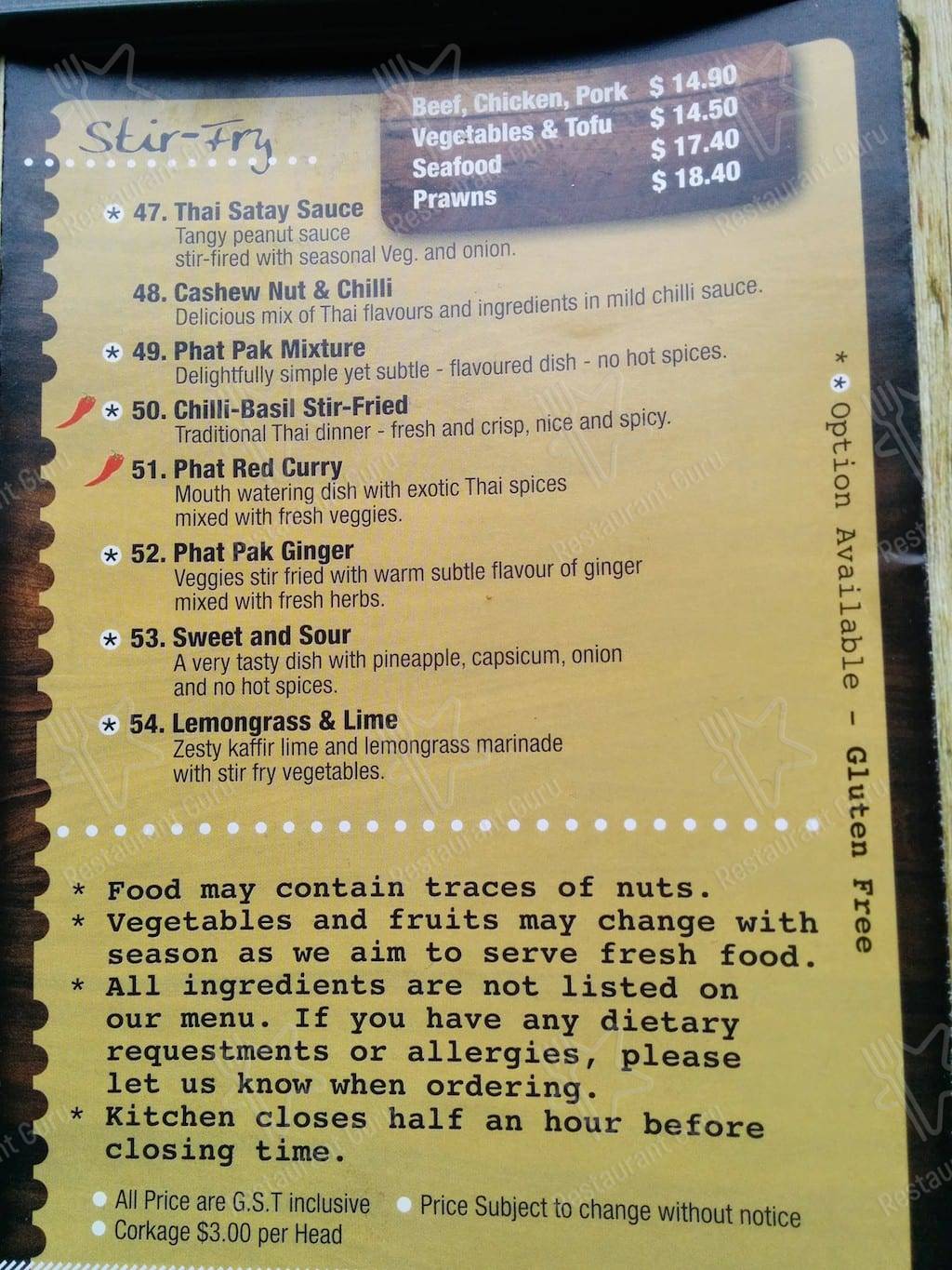 Menu at Spices & Pestle restaurant, Riddells Creek