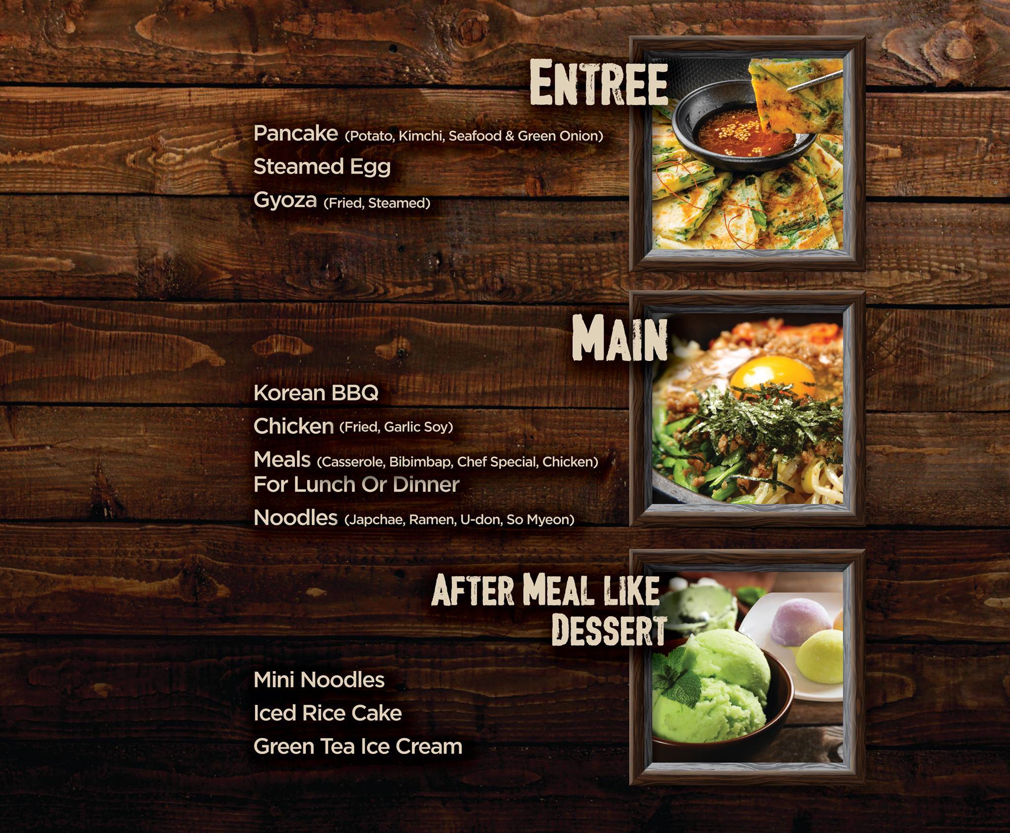 Menu at Surah Korean BBQ, Nowra
