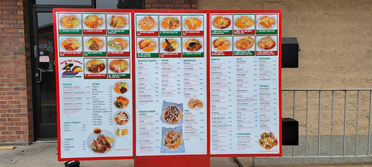 Menu at Tacos Del Gordo restaurant, Colorado Springs, S Academy Blvd