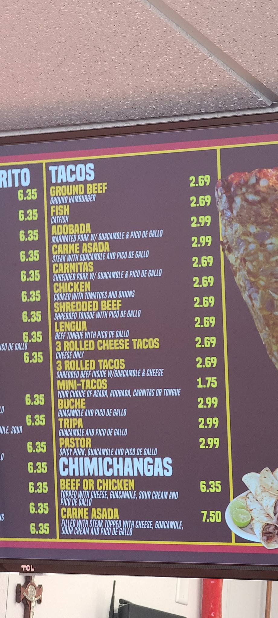 Menu at Tacos Del Gordo restaurant, Colorado Springs, S Academy Blvd