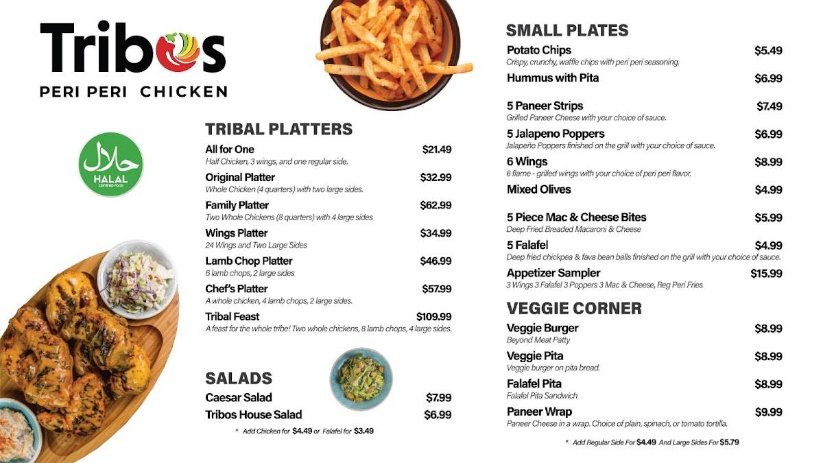 Menu at Tribos Peri Peri Chicken restaurant, New Brunswick