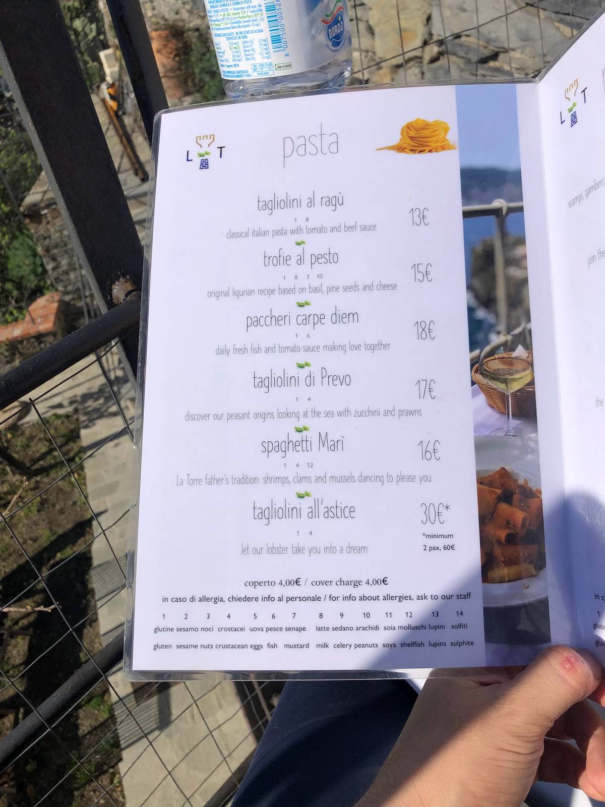 Menu at Ristorante La Torre, Vernazza