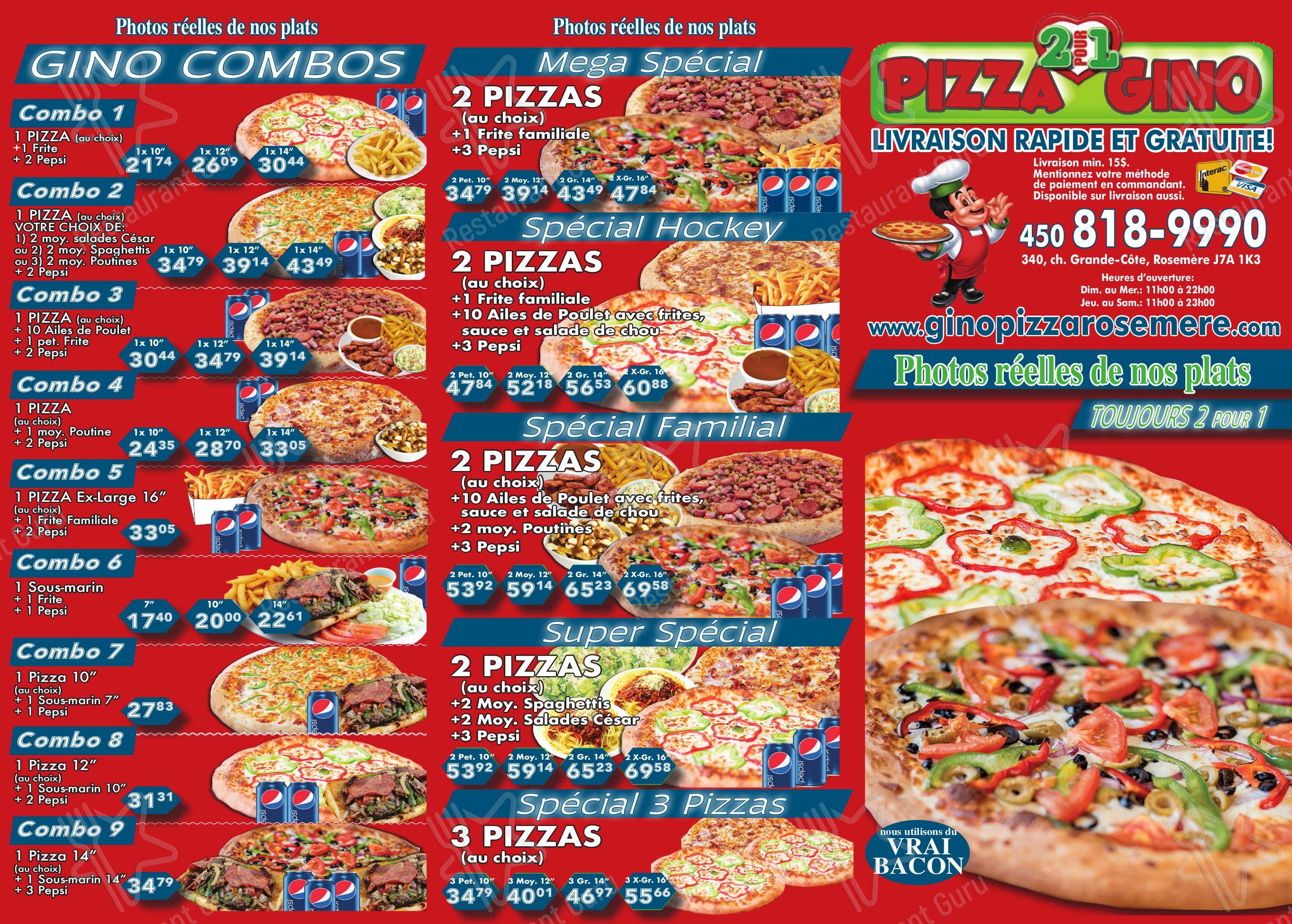 Menu at Pizza Gino Rosemere 2 Pour 1 restaurant, Rosemère