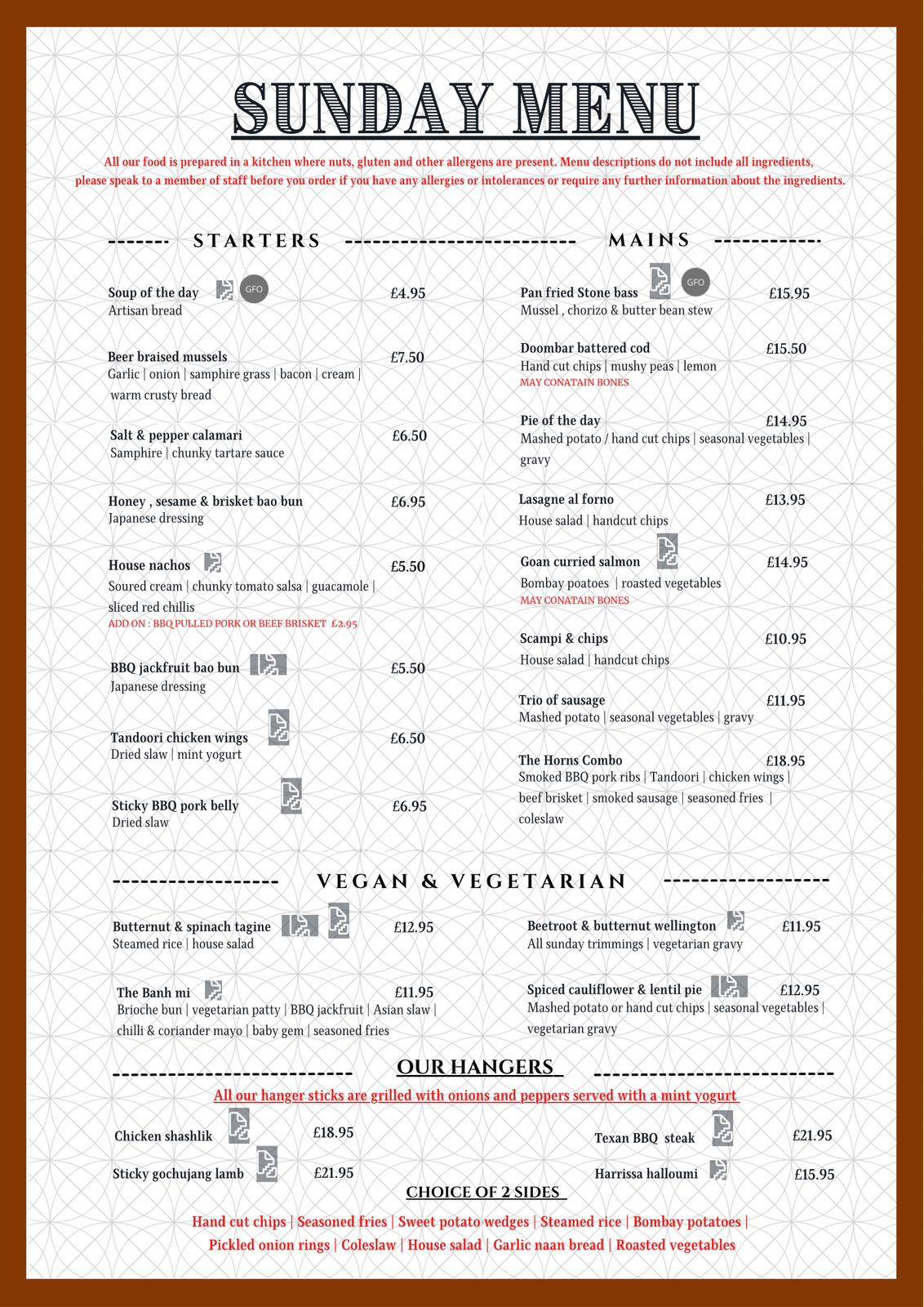 Menu at The Horns Inn, Slitting Mill pub & bar, Rugeley