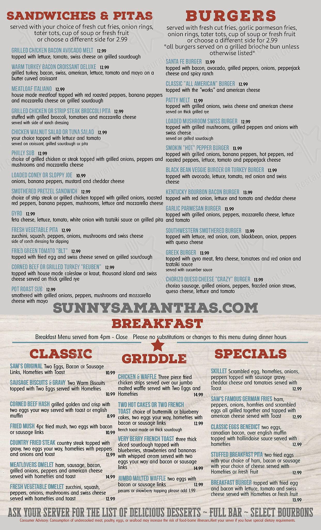 Menu at Samanthas Frontier Restaurant, Hartville
