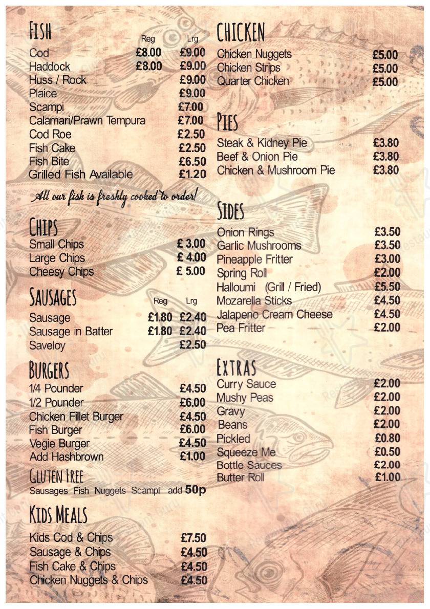 Menu at Sam's Fish Bar Restaurant, Haywards Heath