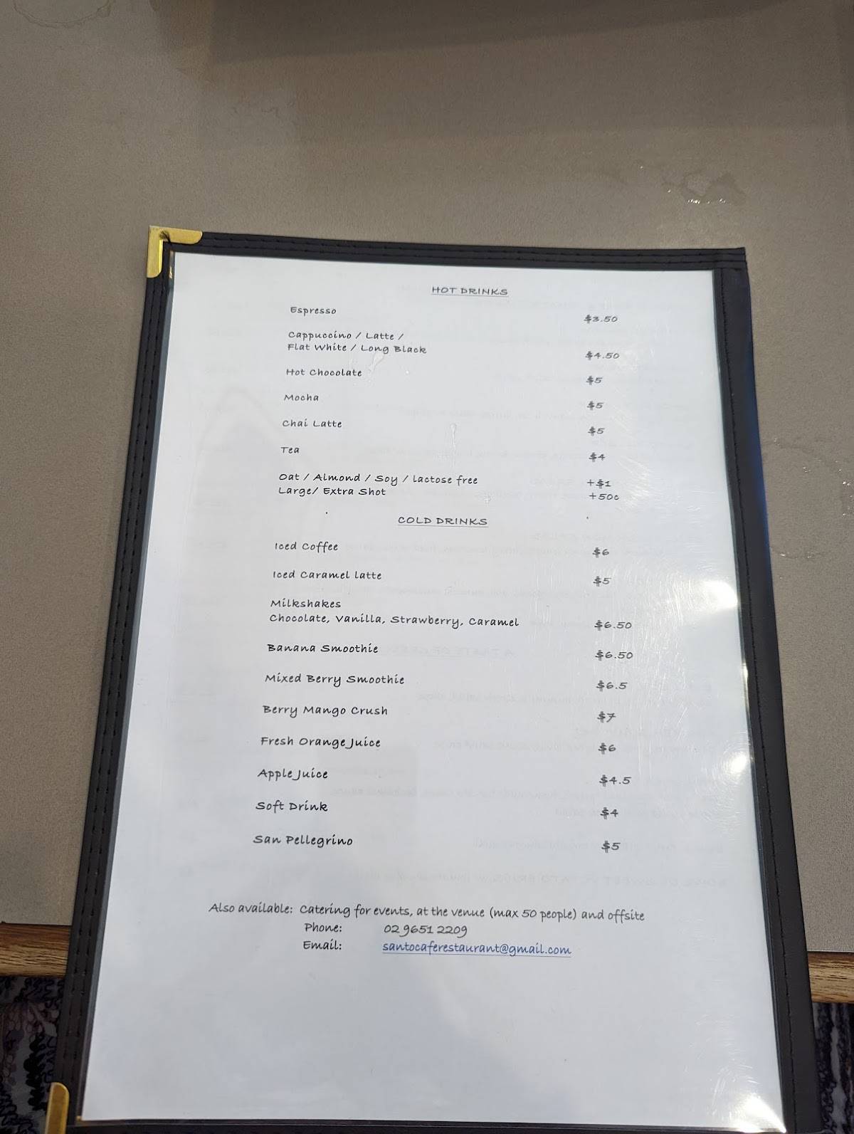 Menu at Santo Cafe & Restaurant, Dural