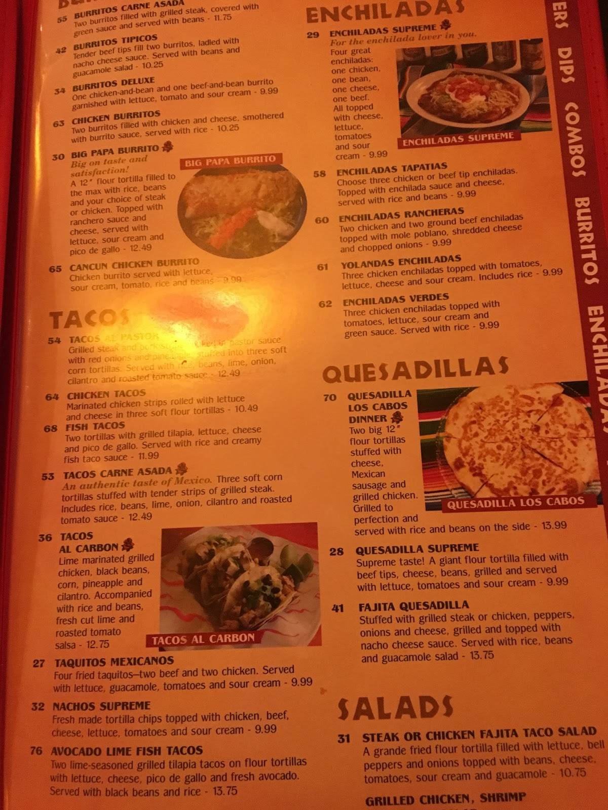 Menu at Senorita Bonitas restaurant, Solon