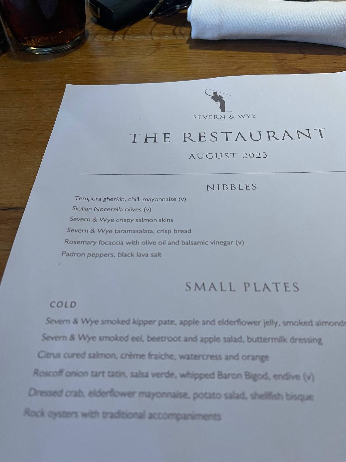 Menu at Severn & Wye Smokery restaurant, Westbury-on-Severn