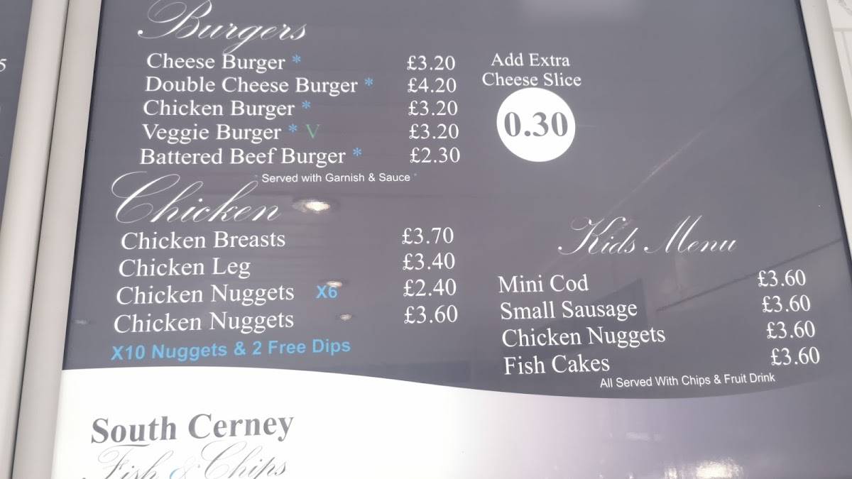 Menu at South Cerney Fish and Chips fast food, Cirencester
