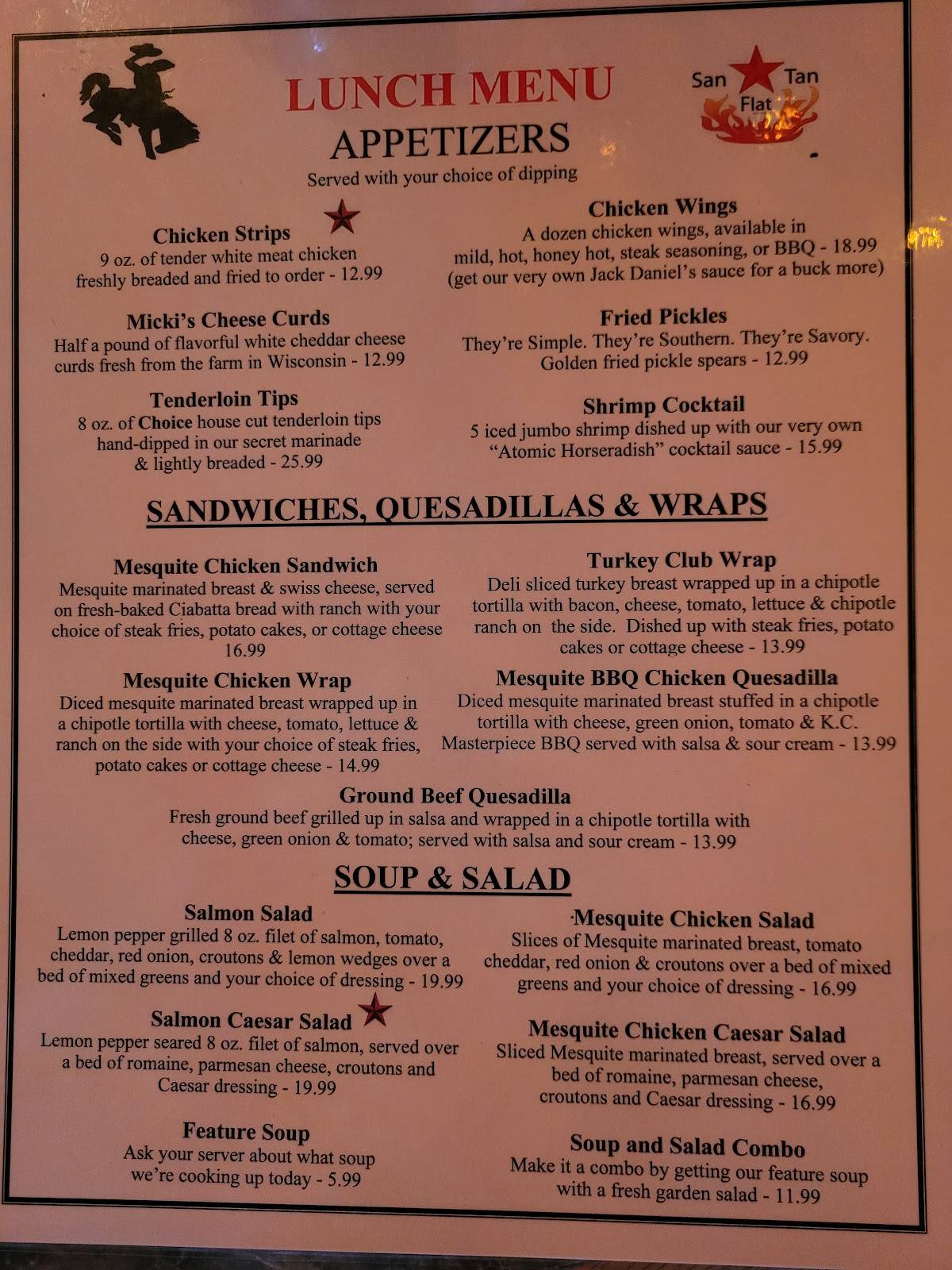 Menu at San Tan Flat steakhouse, Queen Creek