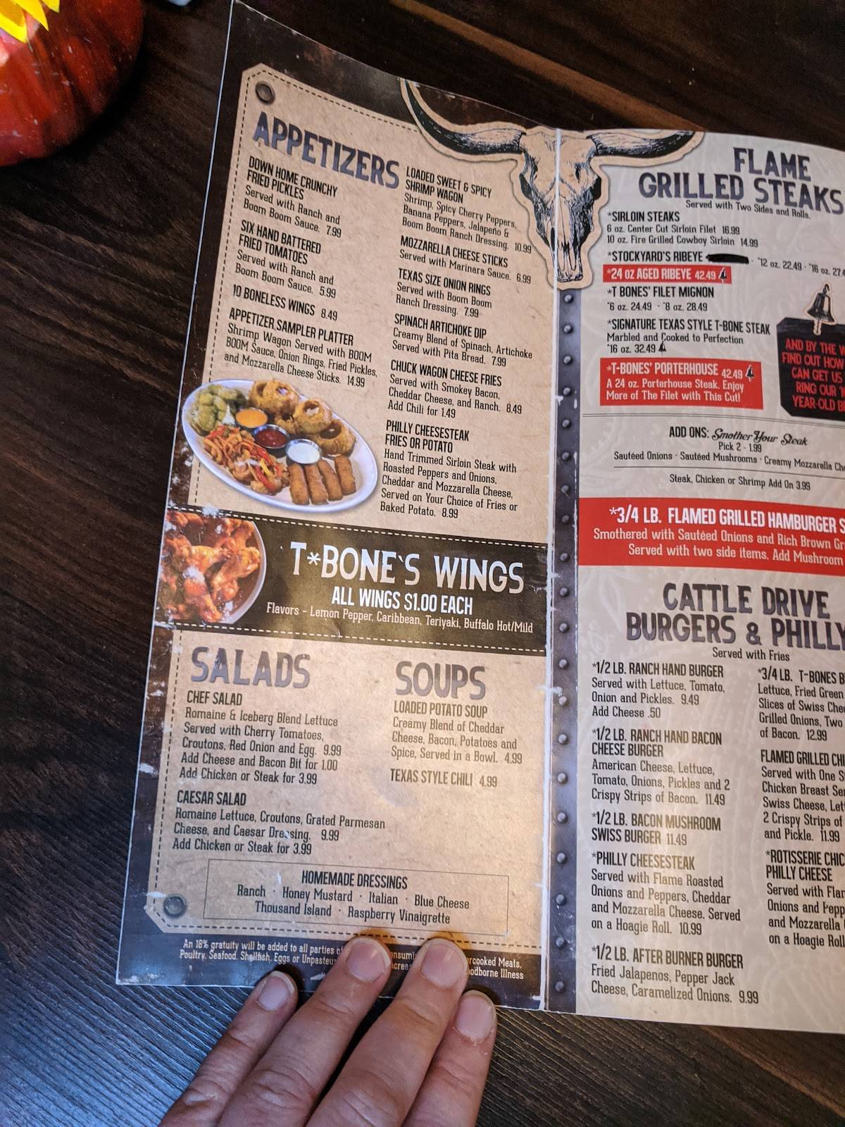 Menu at TBones Steakhouse and Grill, Phenix City