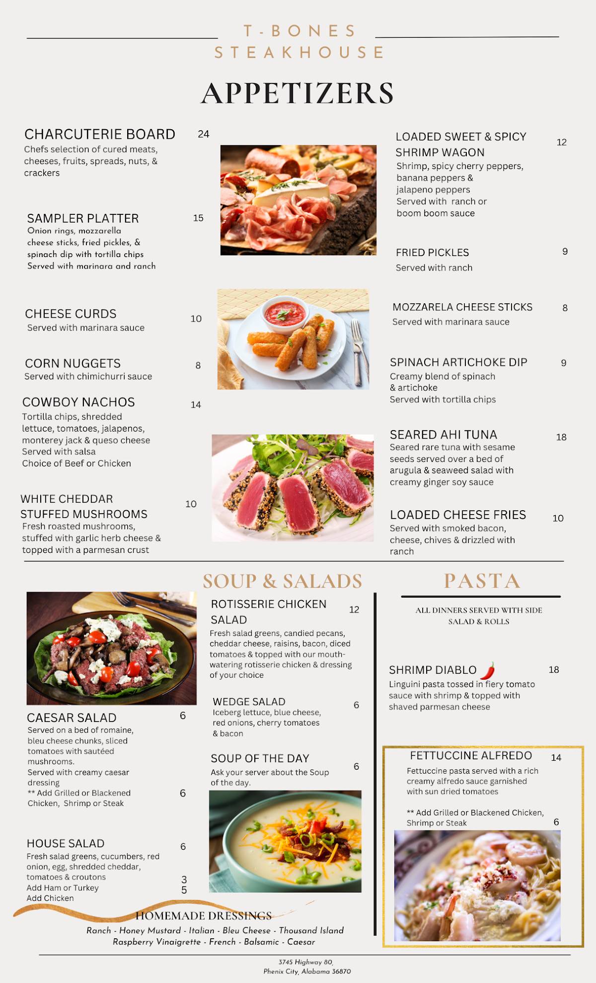 Menu at TBones Steakhouse and Grill, Phenix City