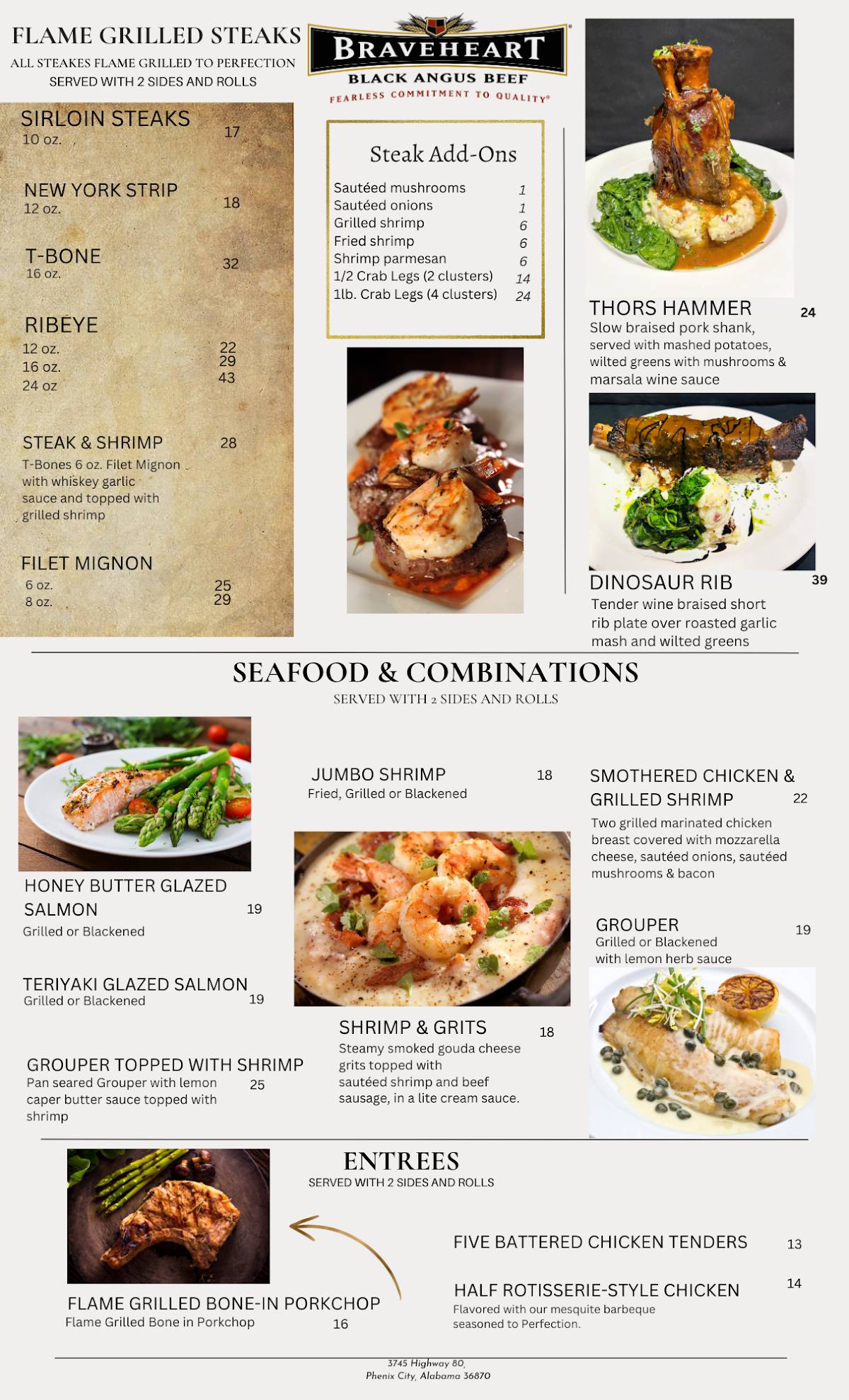 Menu at TBones Steakhouse and Grill, Phenix City