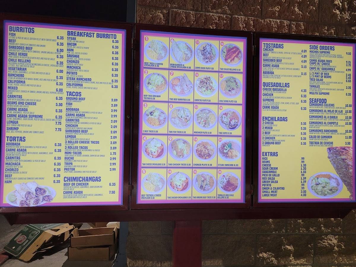 Menu at Tacos Del Gordo restaurant, Colorado Springs, S Academy Blvd
