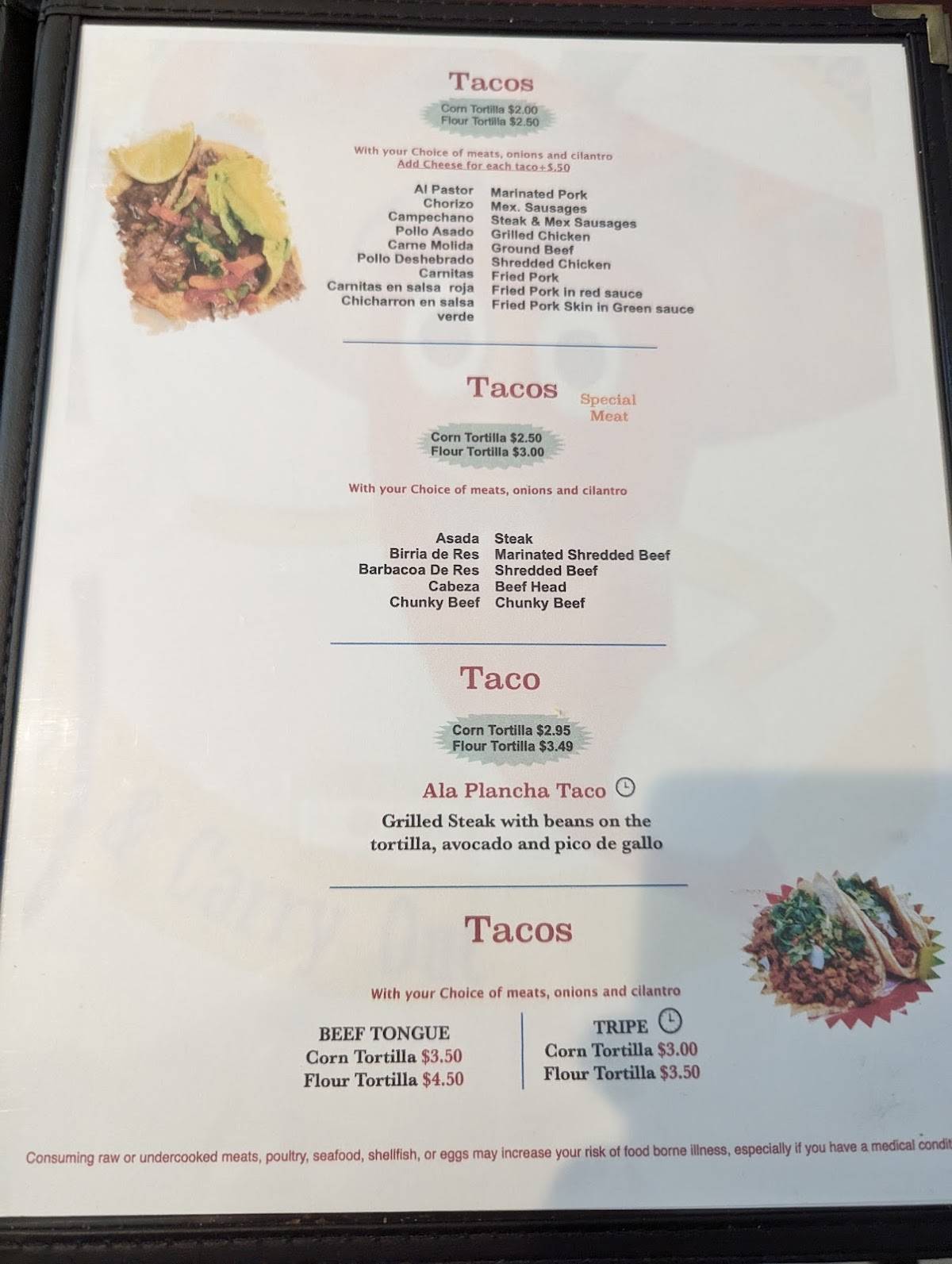 Menu at Taqueria El Jalapeño restaurant, Allen Park