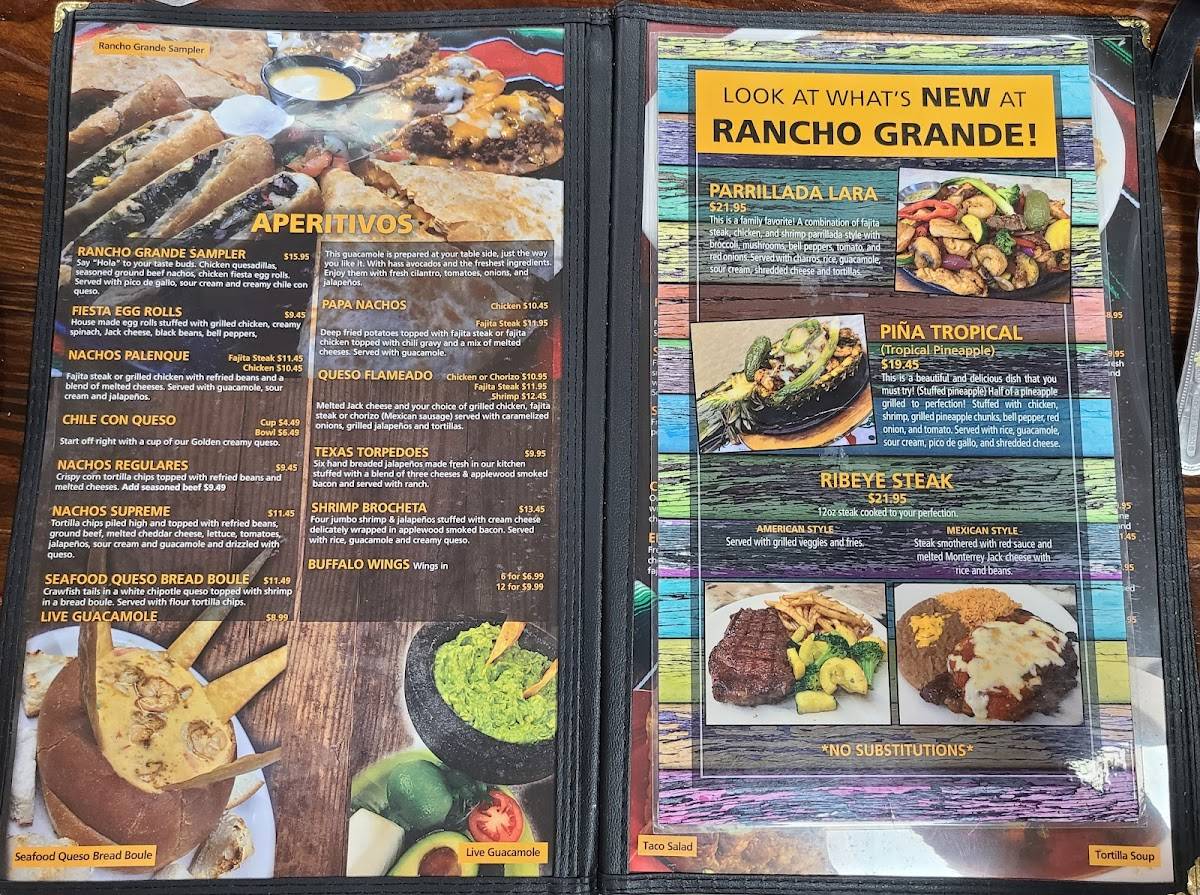 Menu at Rancho Grande restaurant, Tatum