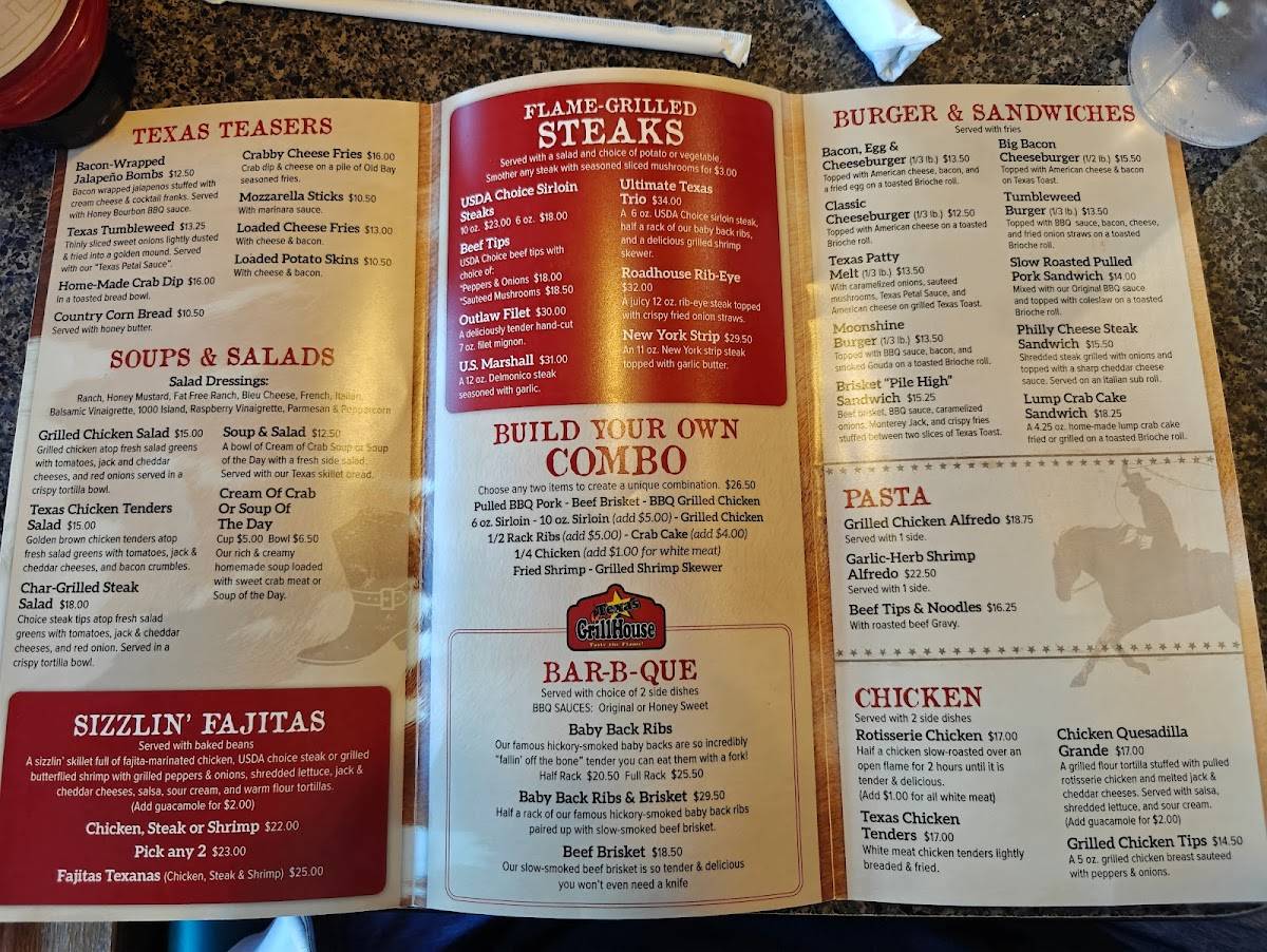 Menu at Texas Grillhouse pub & bar, La Vale, National Hwy