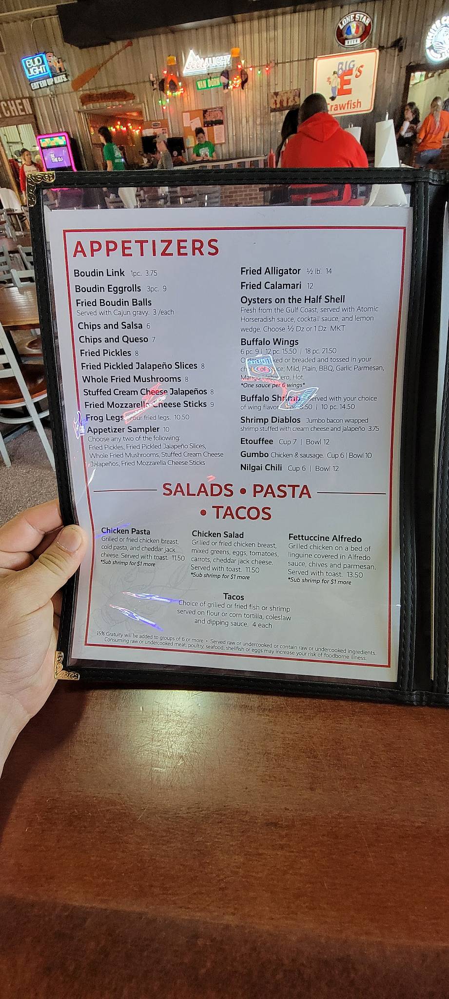 Menu at The Big EZ Crawfish & Oyster Bar, Huntsville