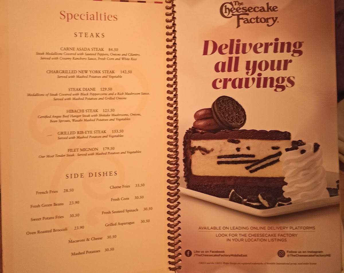 Carta del restaurante The Cheesecake Factory Dubai Mall, Dubai, Dubai