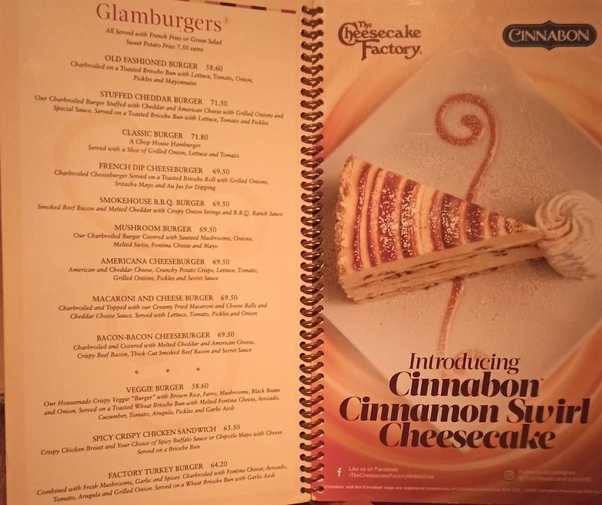 Carta del restaurante The Cheesecake Factory Dubai Mall, Dubai, Dubai