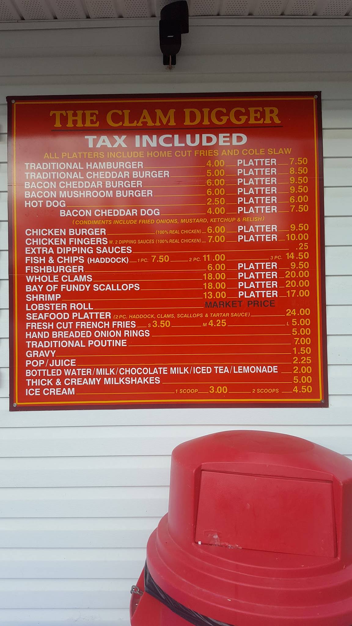 Menu at The Clam Digger restaurant, Chamcook, NB127