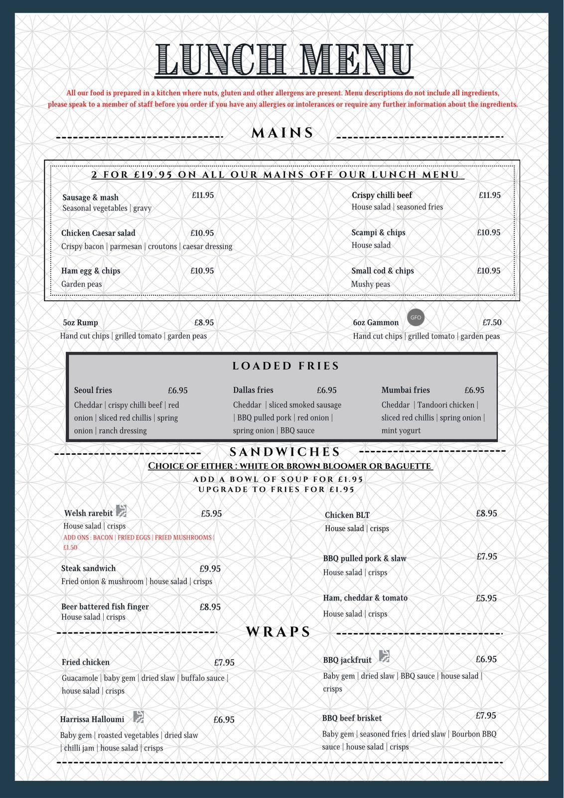 Menu at The Horns Inn, Slitting Mill pub & bar, Rugeley