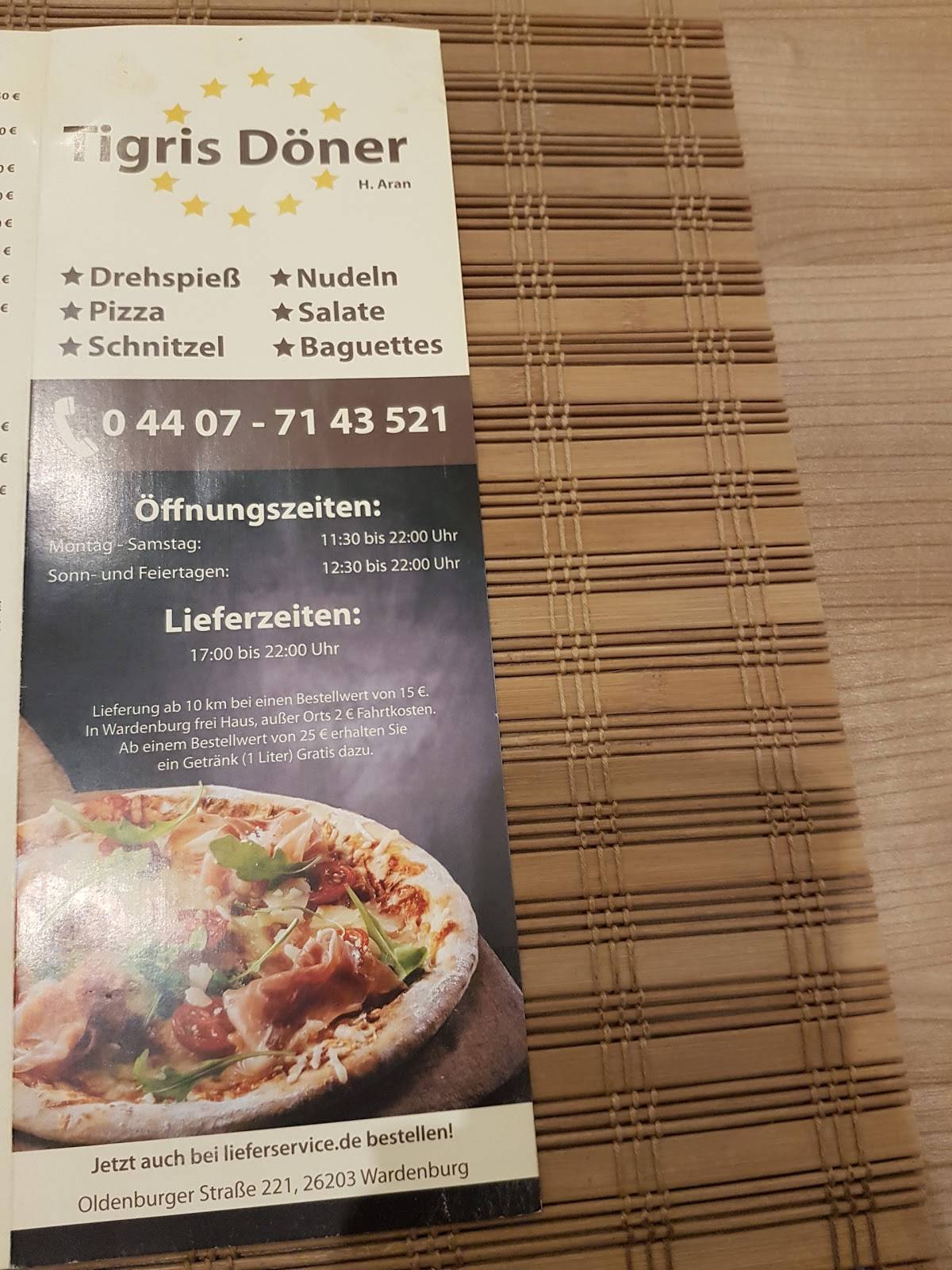 Speisekarte von Tigris Döner restaurant Wardenburg