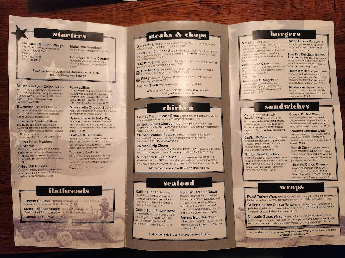 Menu at Tractors Classic American Grill restaurant, Jackson