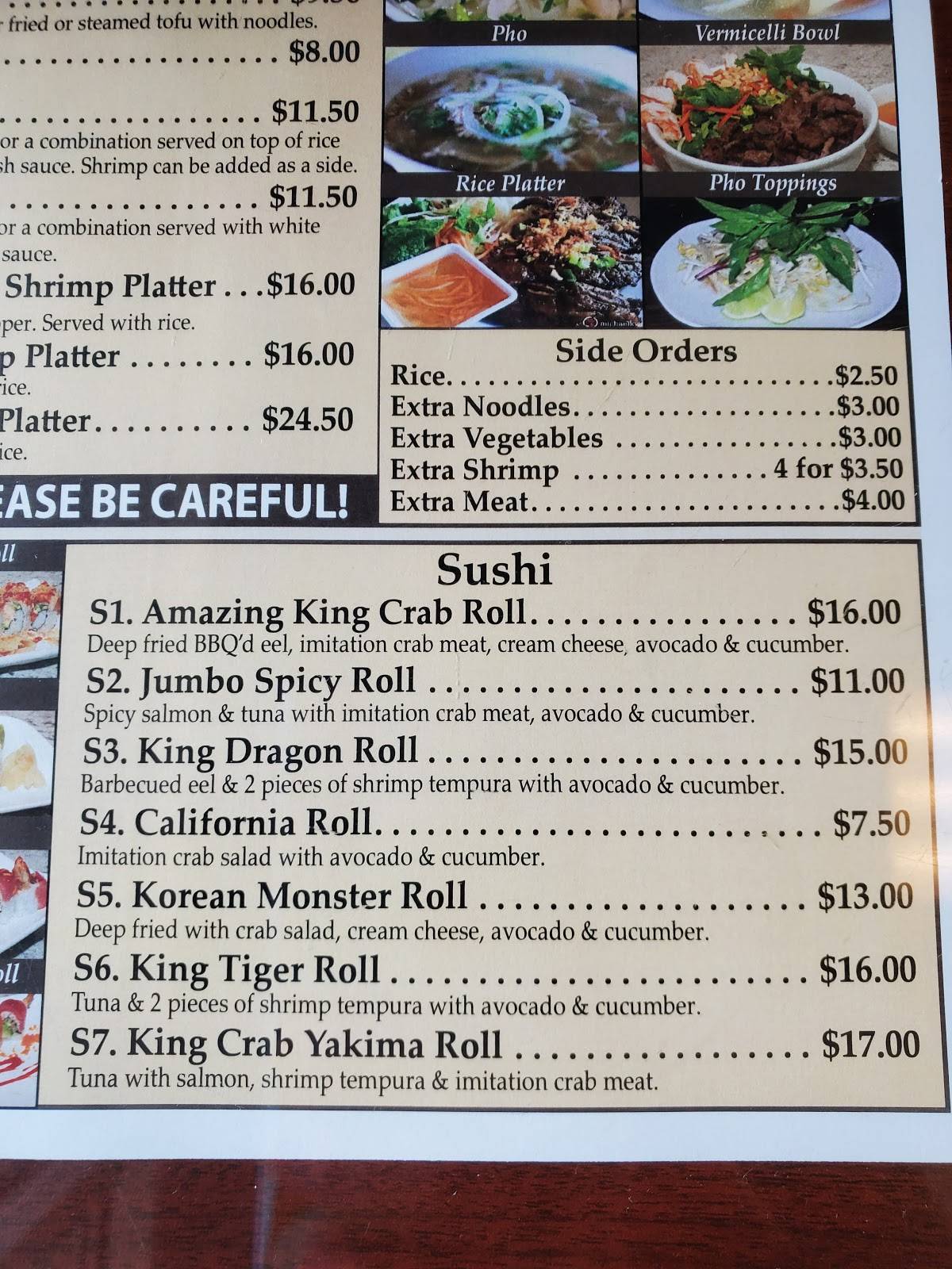 Menu at Pho King Crab restaurant, Union Gap, E Washington Ave 104