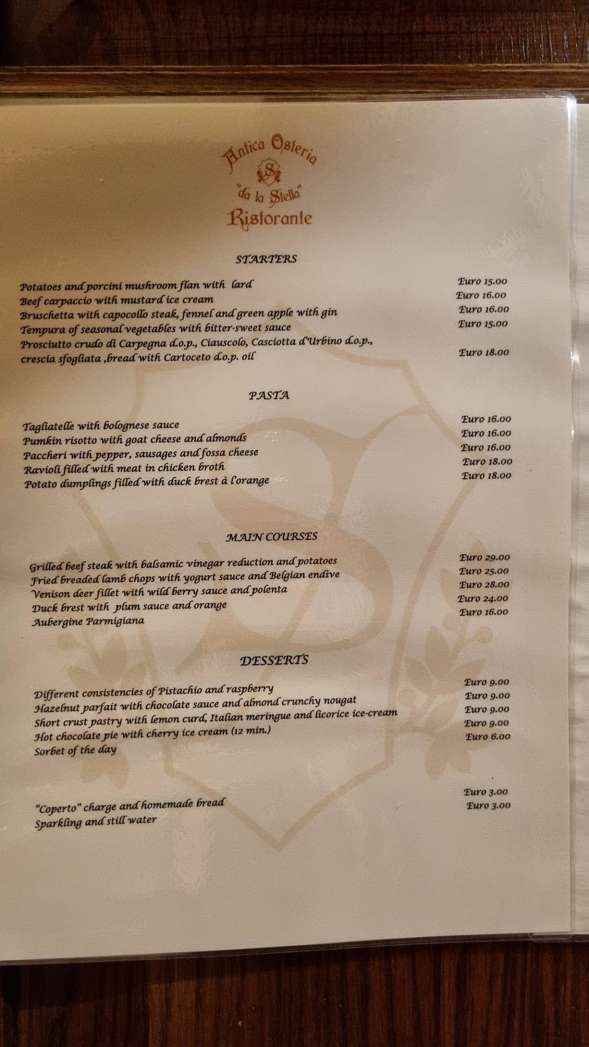 Menu Da Ristorante Antica Osteria Da La Stella Urbino