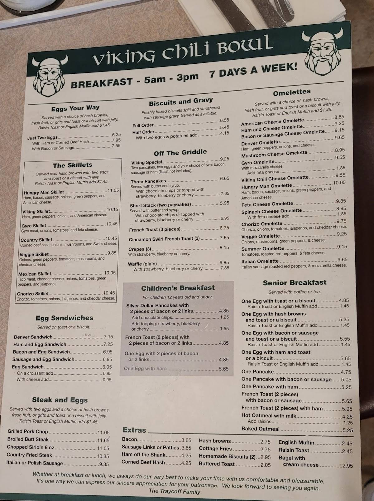 Menu at Viking Chili Bowl restaurant, Valparaiso, 105 Morthland Dr