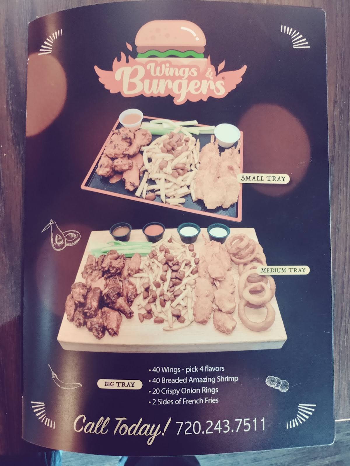 Menu at Wings & Burgers Prime pub & bar, Denver