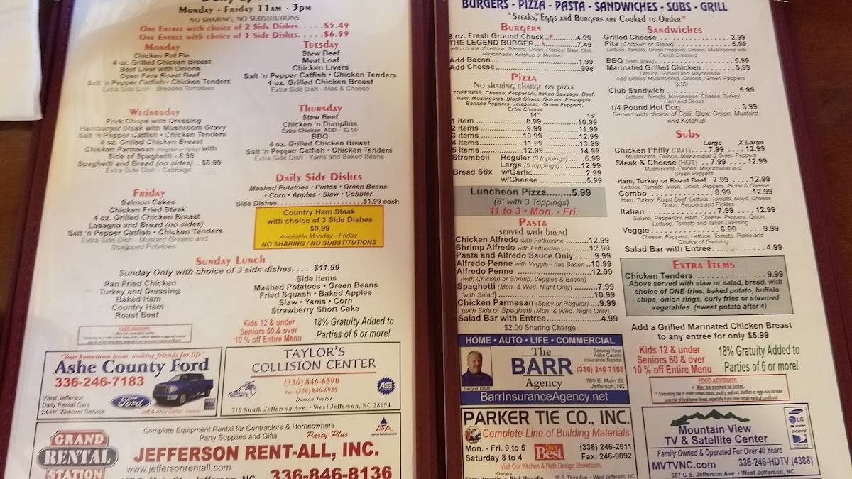 Menu at Winners Circle Restaurant, Jefferson