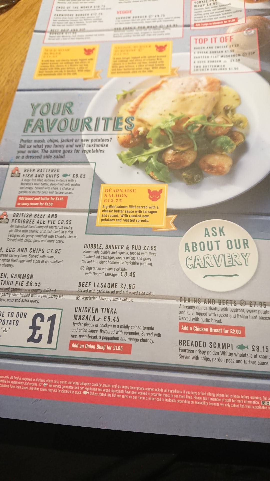 Menu at Winter Green pub & bar, Rotherham, Mitchell Way