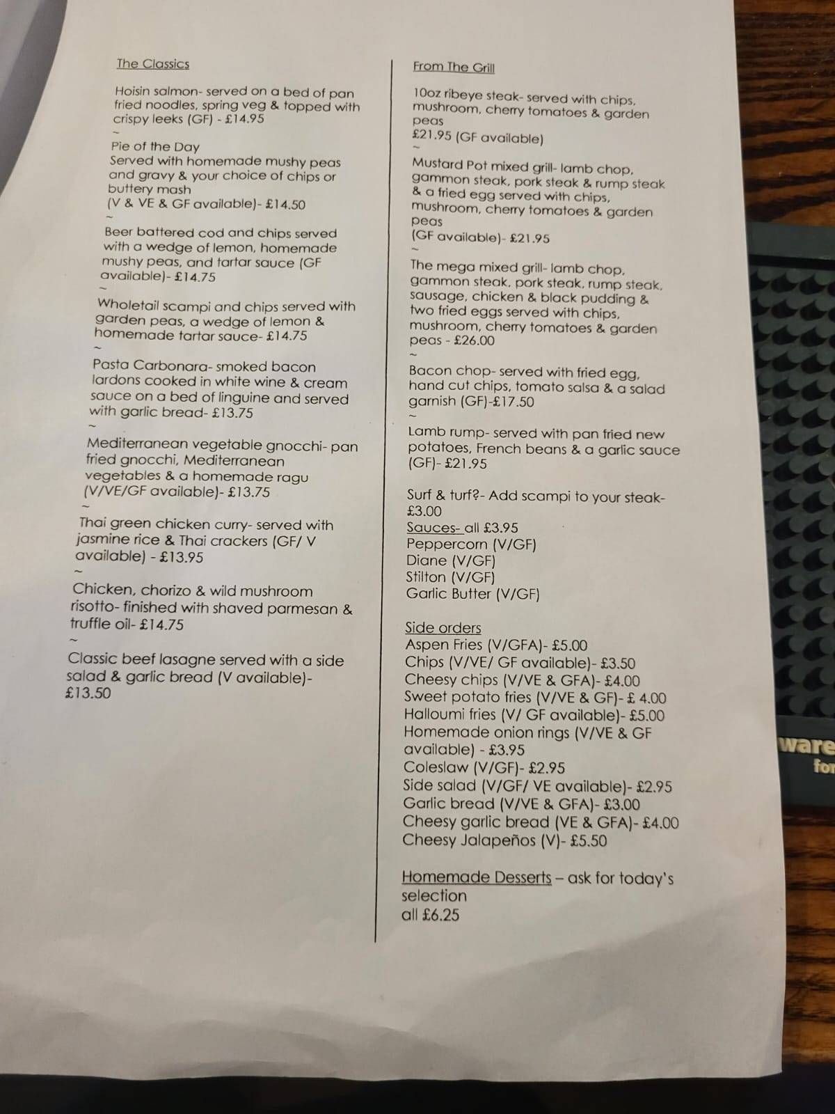 Menu at Ye Olde Mustard Pot pub & bar, Sheffield, Midhope Hall Ln