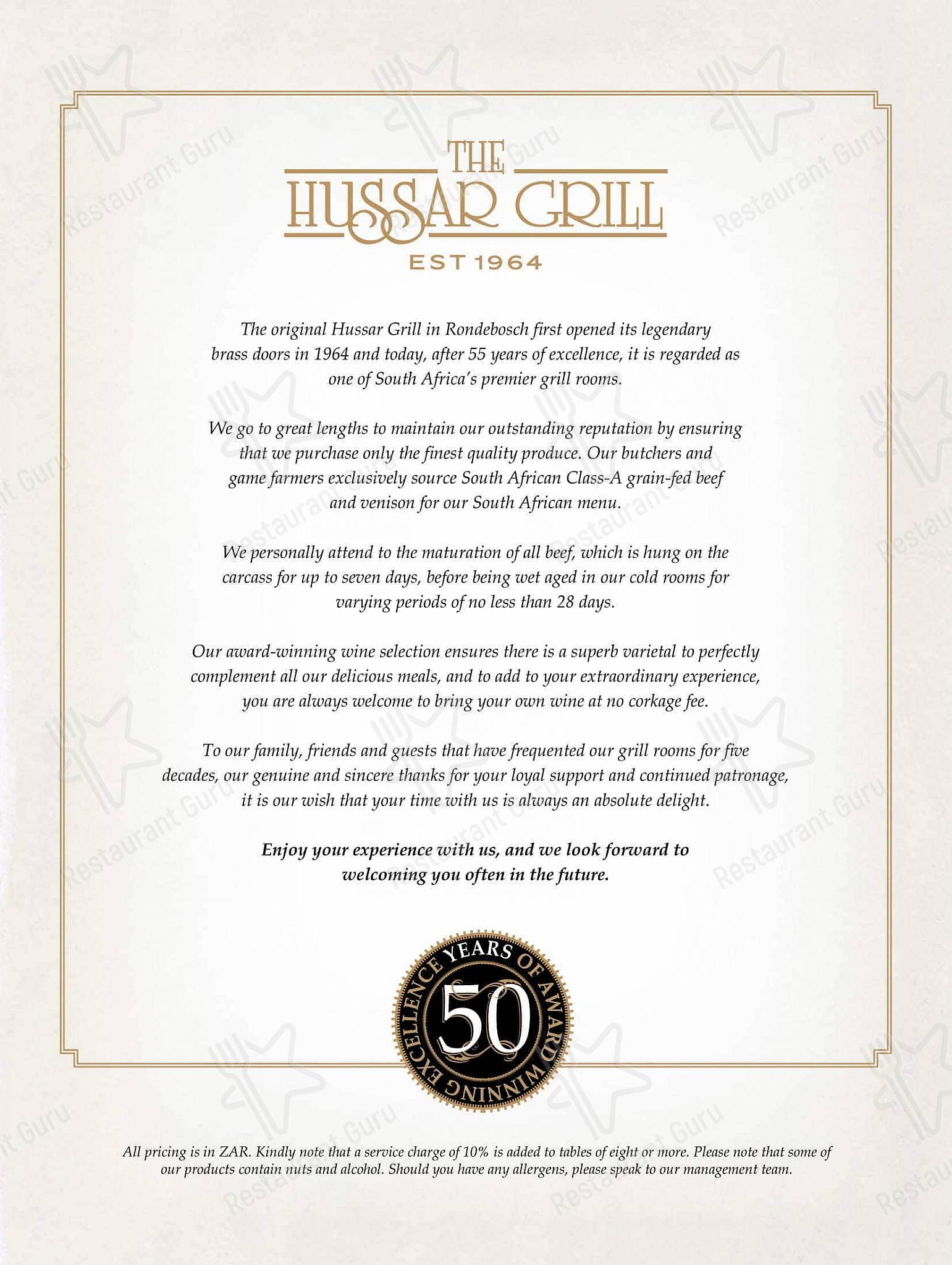 The Hussar Grill Somerset West Speisekarte