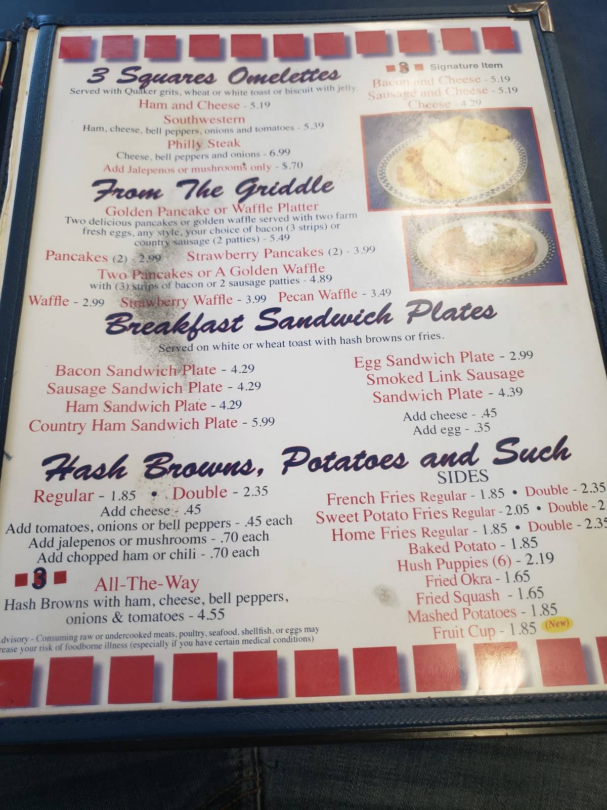 Menu at 3 Squares Diner Sylvester restaurant, Sylvester
