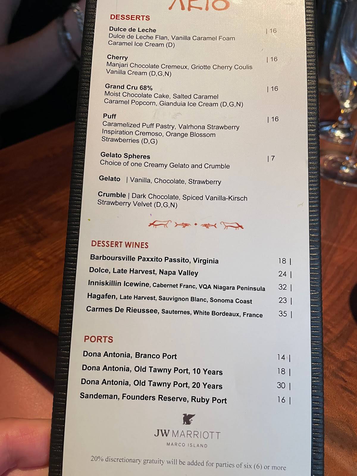 Menu at Ario restaurant, Marco Island