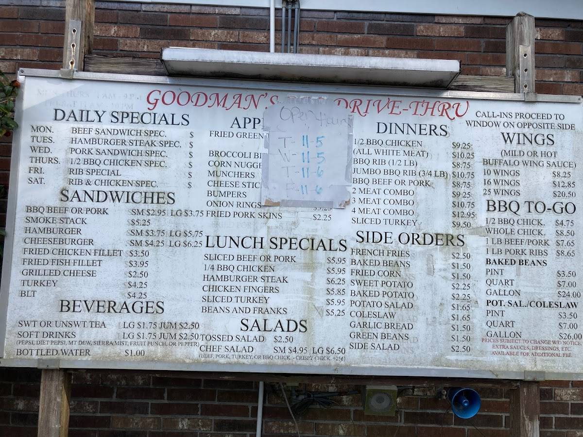 Menu at Goodman's Real Pit BBQ, Perry