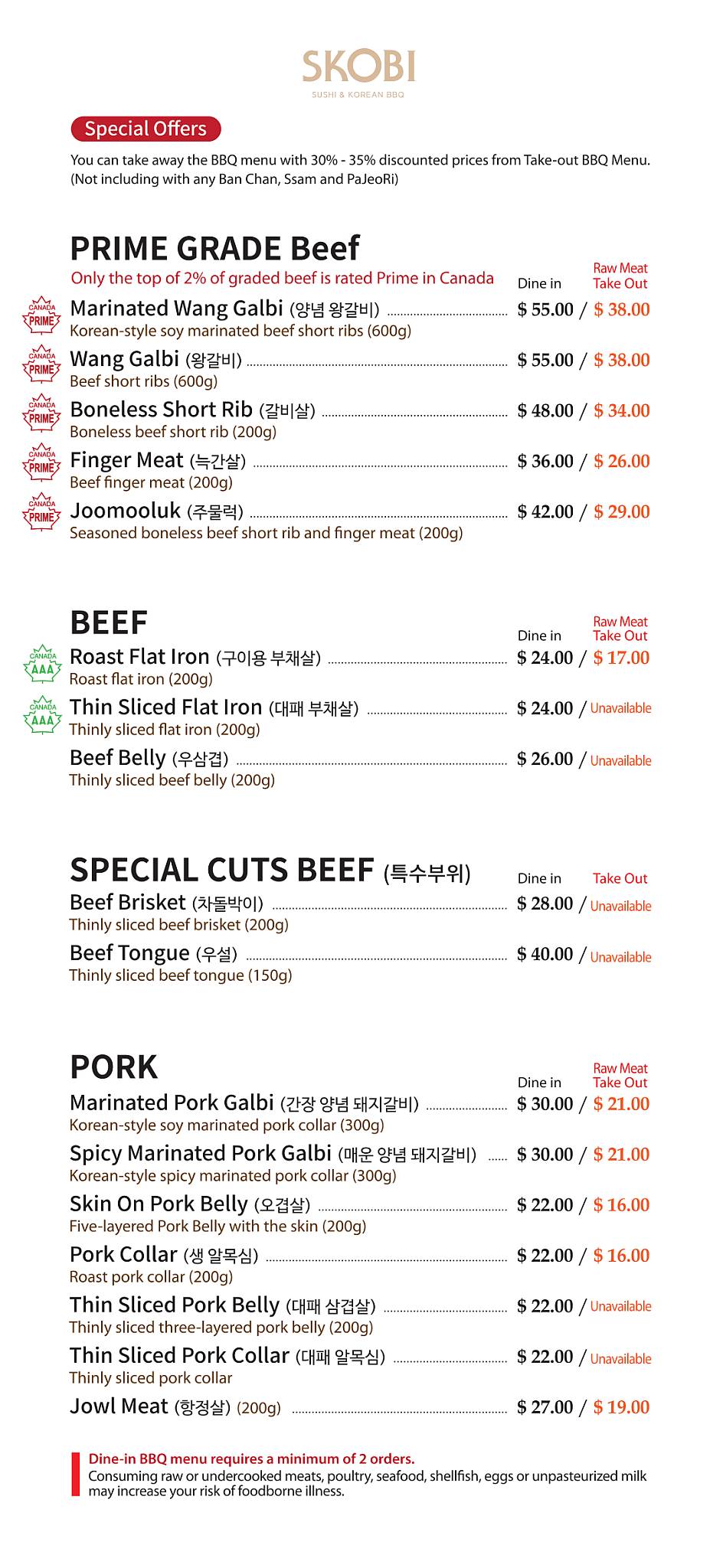 Menu At Skobi Sushi And Korean Bbq Langley Township 6598