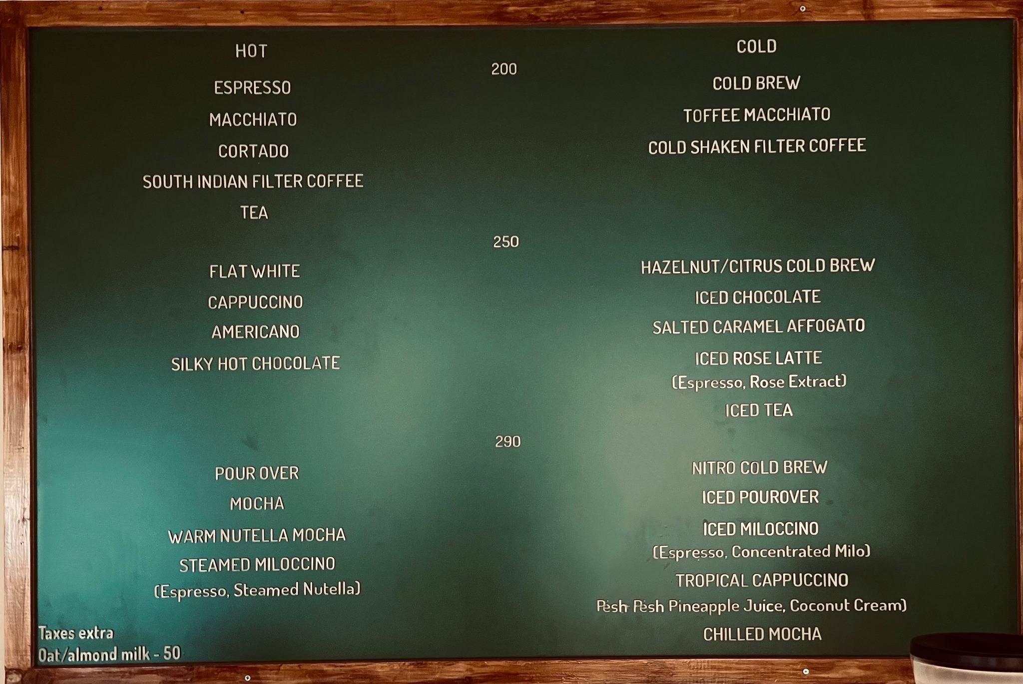 Menu at Beachville Coffee Roasters, Chennai