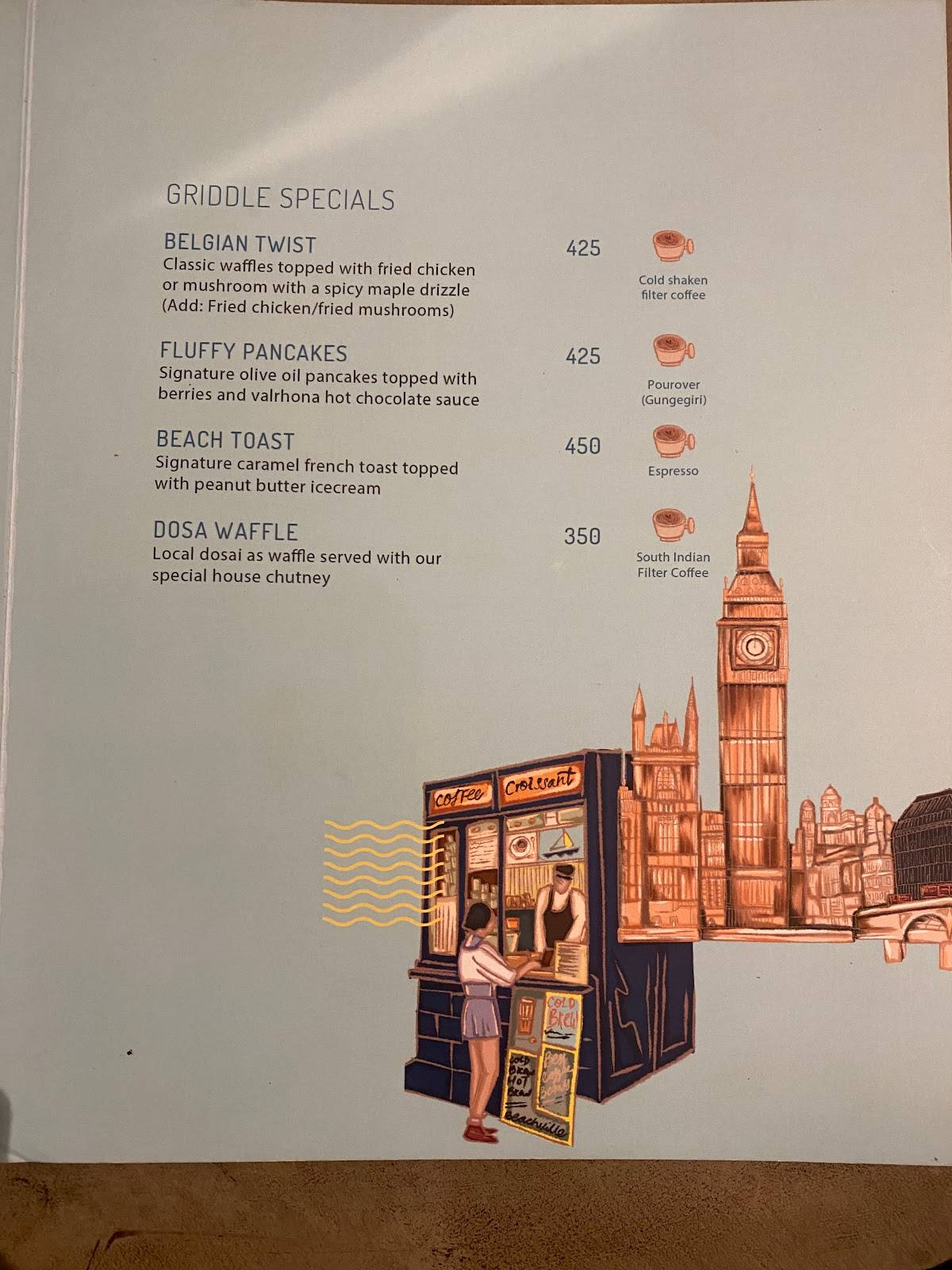 Menu at Beachville Coffee Roasters, Chennai