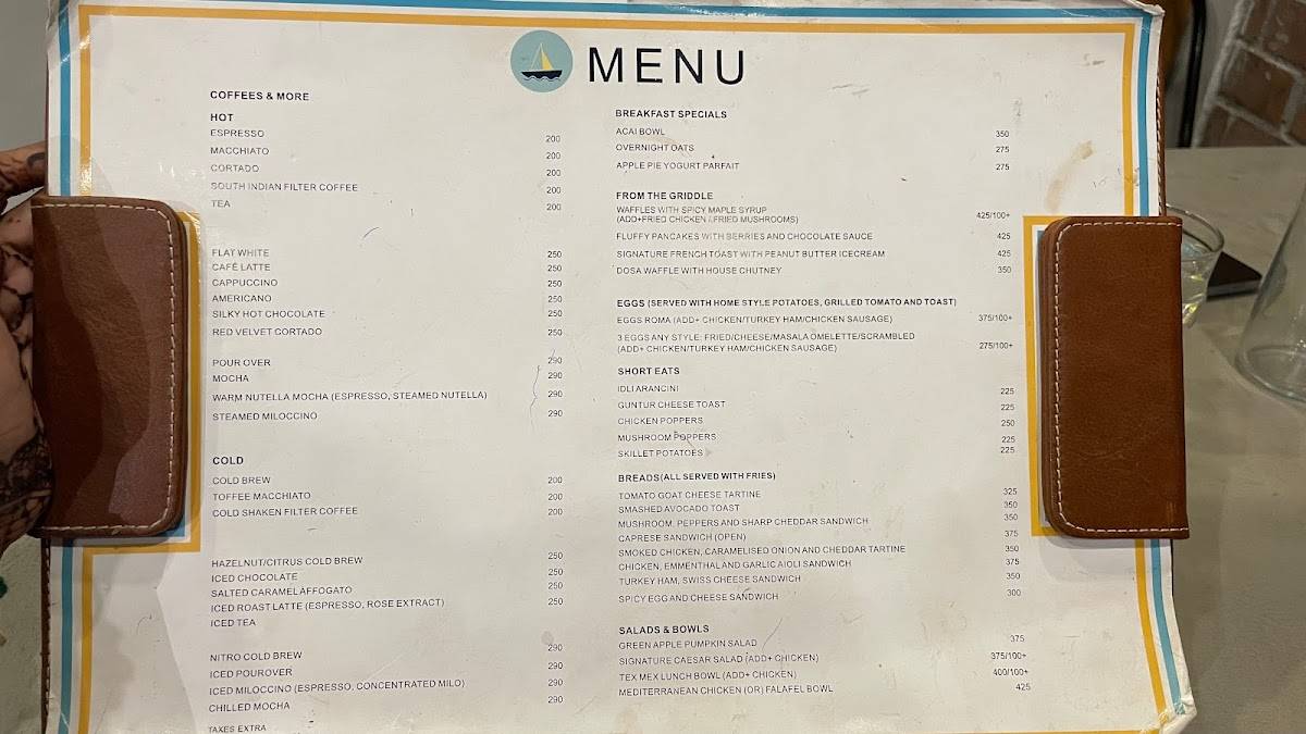 Menu at Beachville Coffee Roasters, Chennai