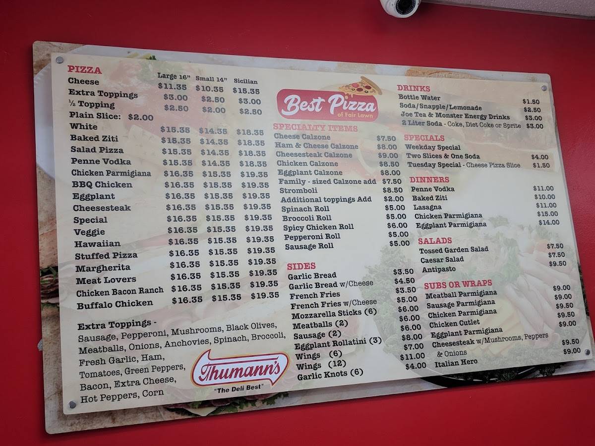 Carta de pizzería Best Pizza of Fair Lawn, Fair Lawn