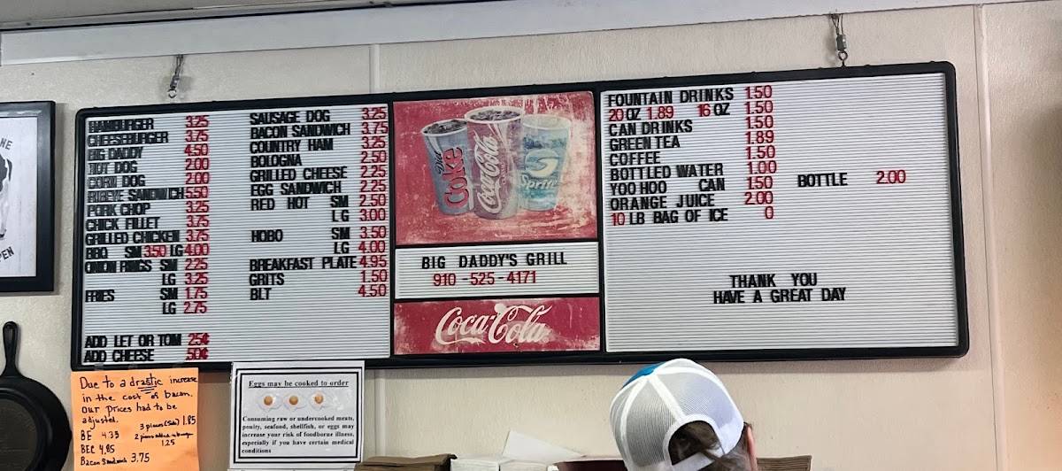 Menu at Big Daddy's Grill Inc pub & bar, Autryville