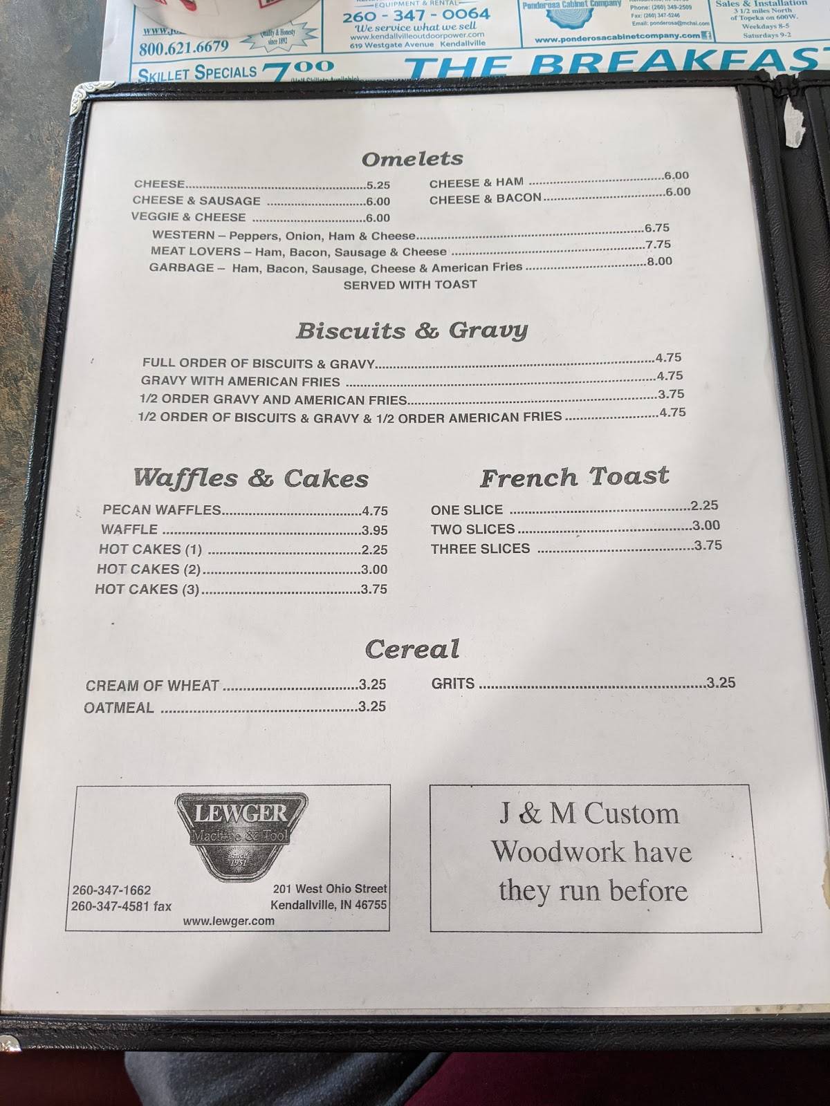 Menu at Breakfast House restaurant, Kendallville