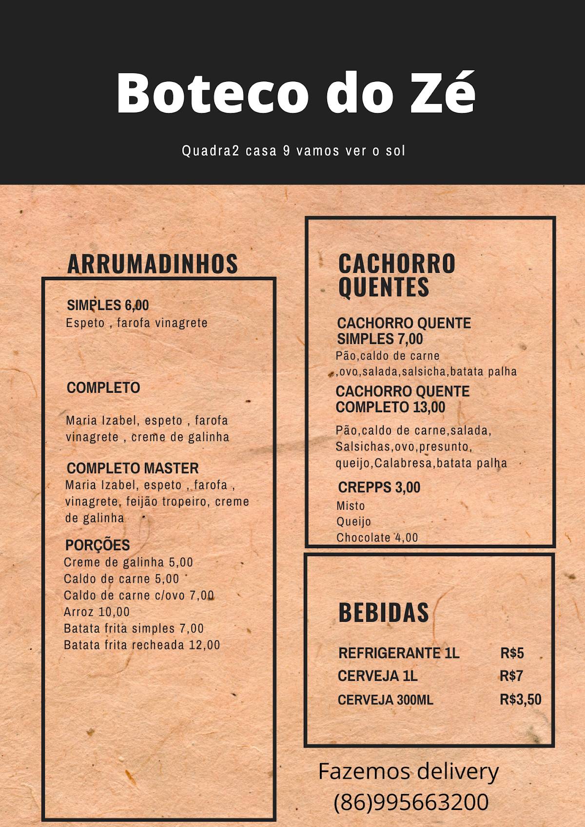 Menu em Buteco do Zé pub Bar Teresina Joao Paulo ll