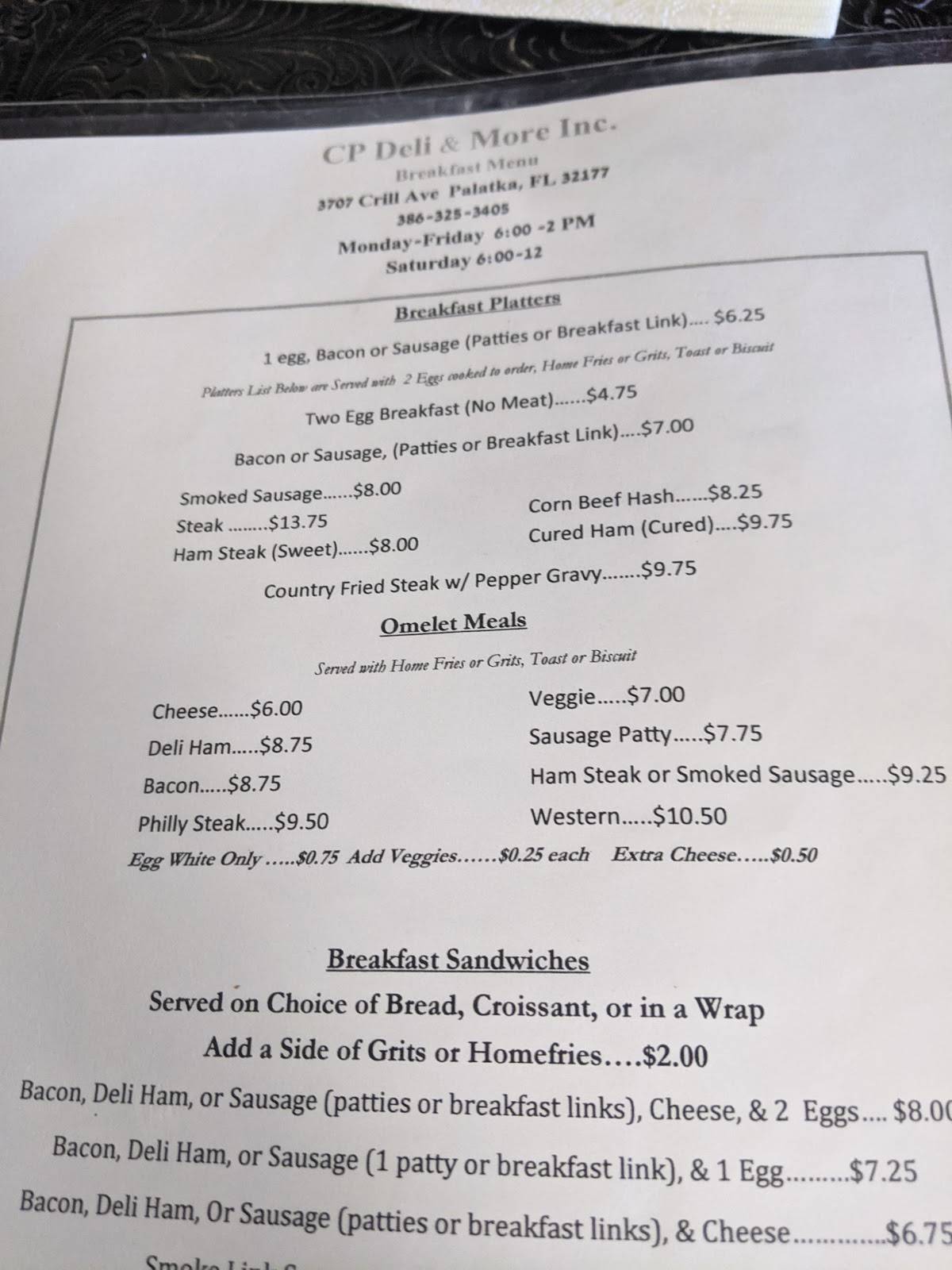 Menu At C P Deli Restaurant Palatka 9952