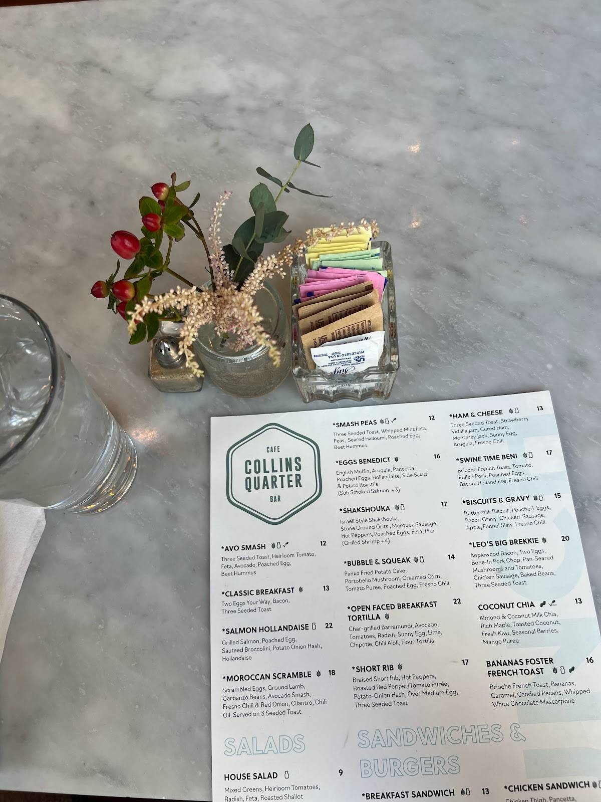 Menu at The Collins Quarter cafe, Savannah, 151 Bull St